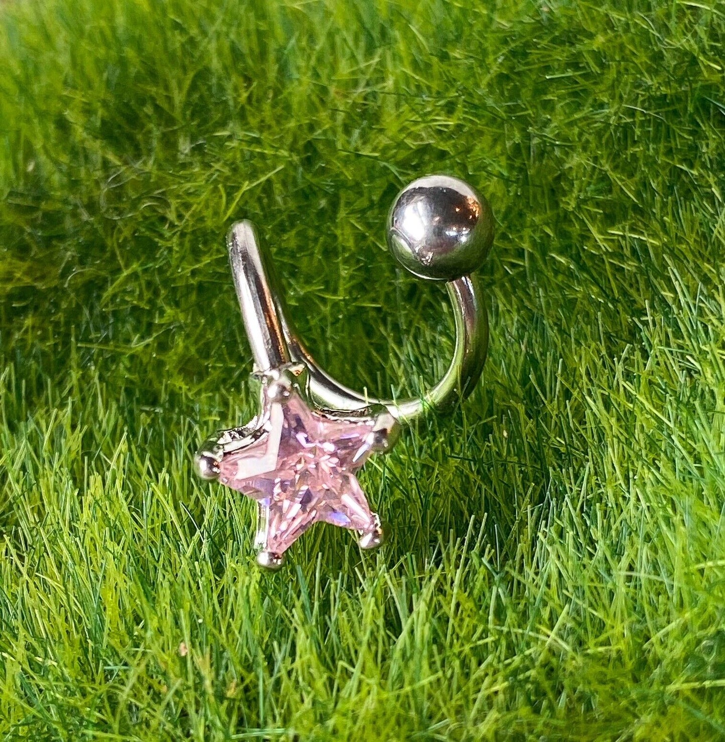 Star CZ Gem Twist Spiral Belly Ring Navel Piercing Pierced Naval