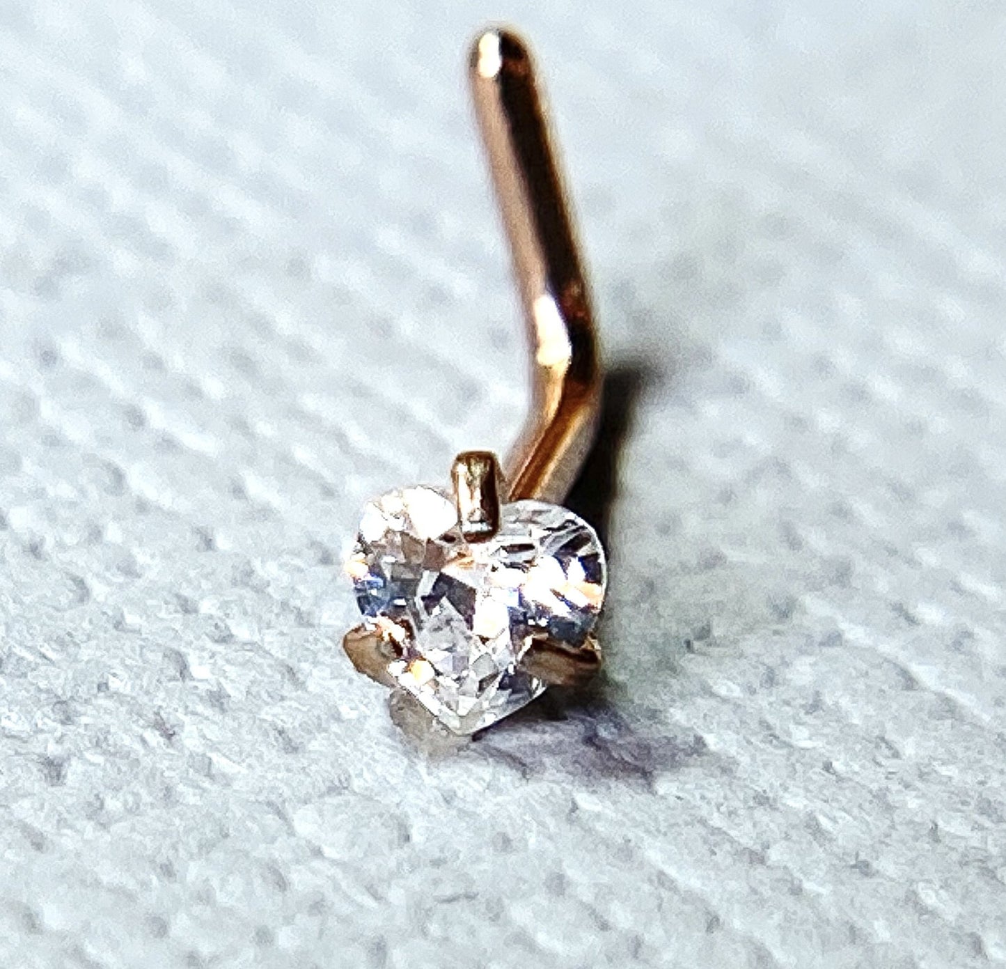 1pc L-Bend Nose Ring Prong Set Clear Heart Gem Ion Plated 316L Surgical Steel
