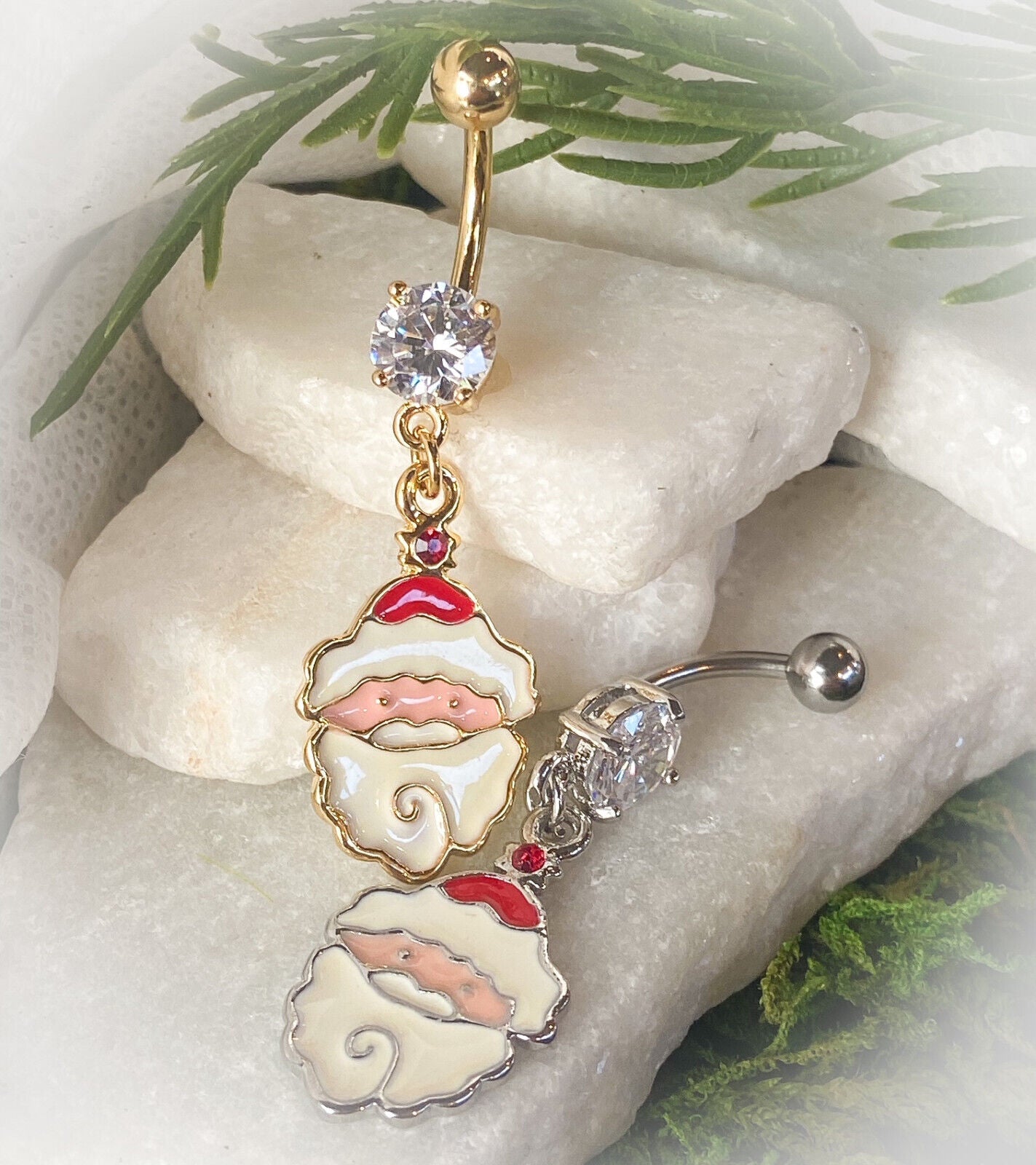 Christmas Dangle Belly Ring Pierced Navel Holiday Surgical Steel 14k Gold IP