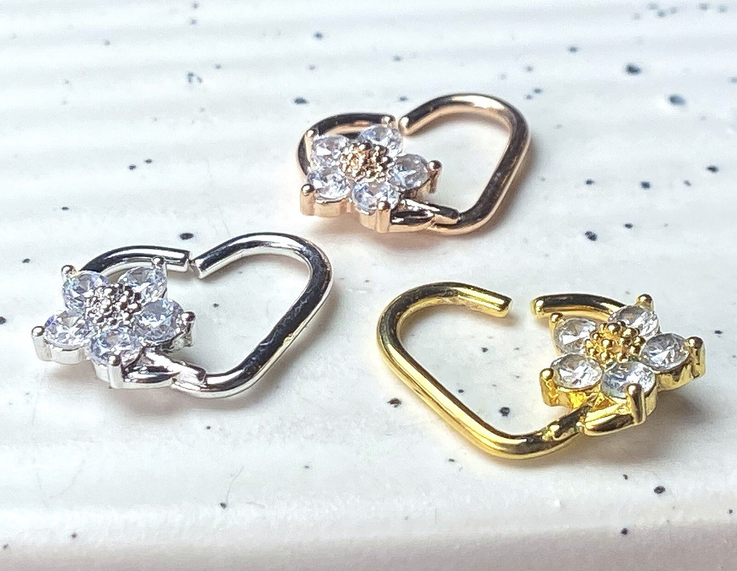 1pc Heart Bendable Ear Cartilage Daith Hoop Ring w/ Prong Set CZ Gem Flower