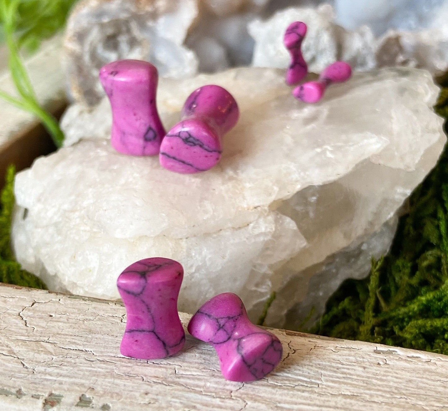 PAIR Teardrop Pink Howlite Stone Plugs Gauges Tunnels - Slightly Under ...