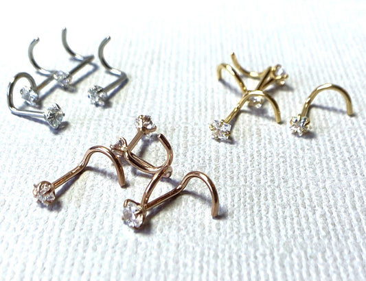 4pc Value Pack Prong Set Shaped Gem Steel Nose Screw Rings - choose 18g or 20g