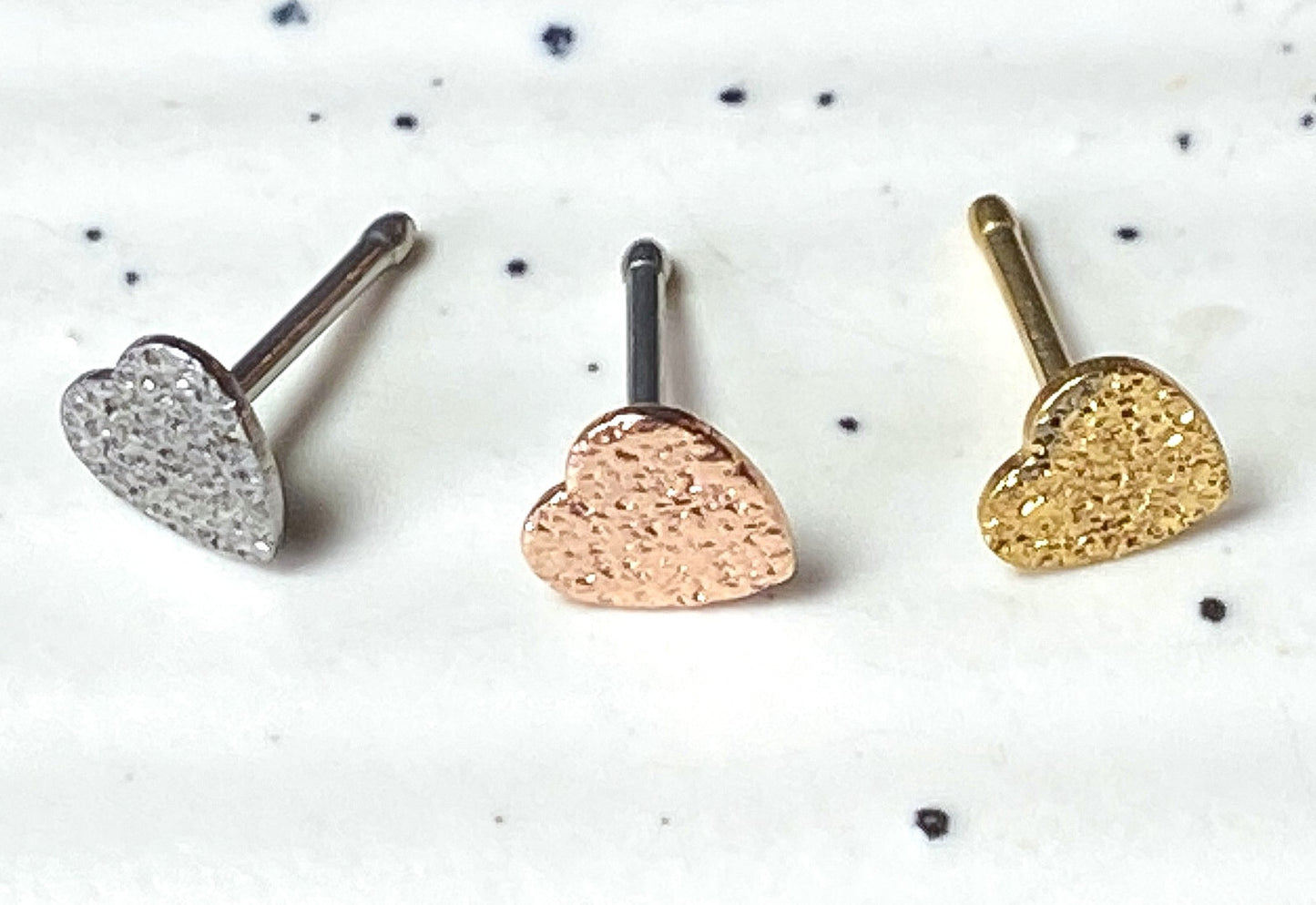 1pc Sandblast Finish Style Heart 20g Nose Stud Bone Ring Gold or Silver