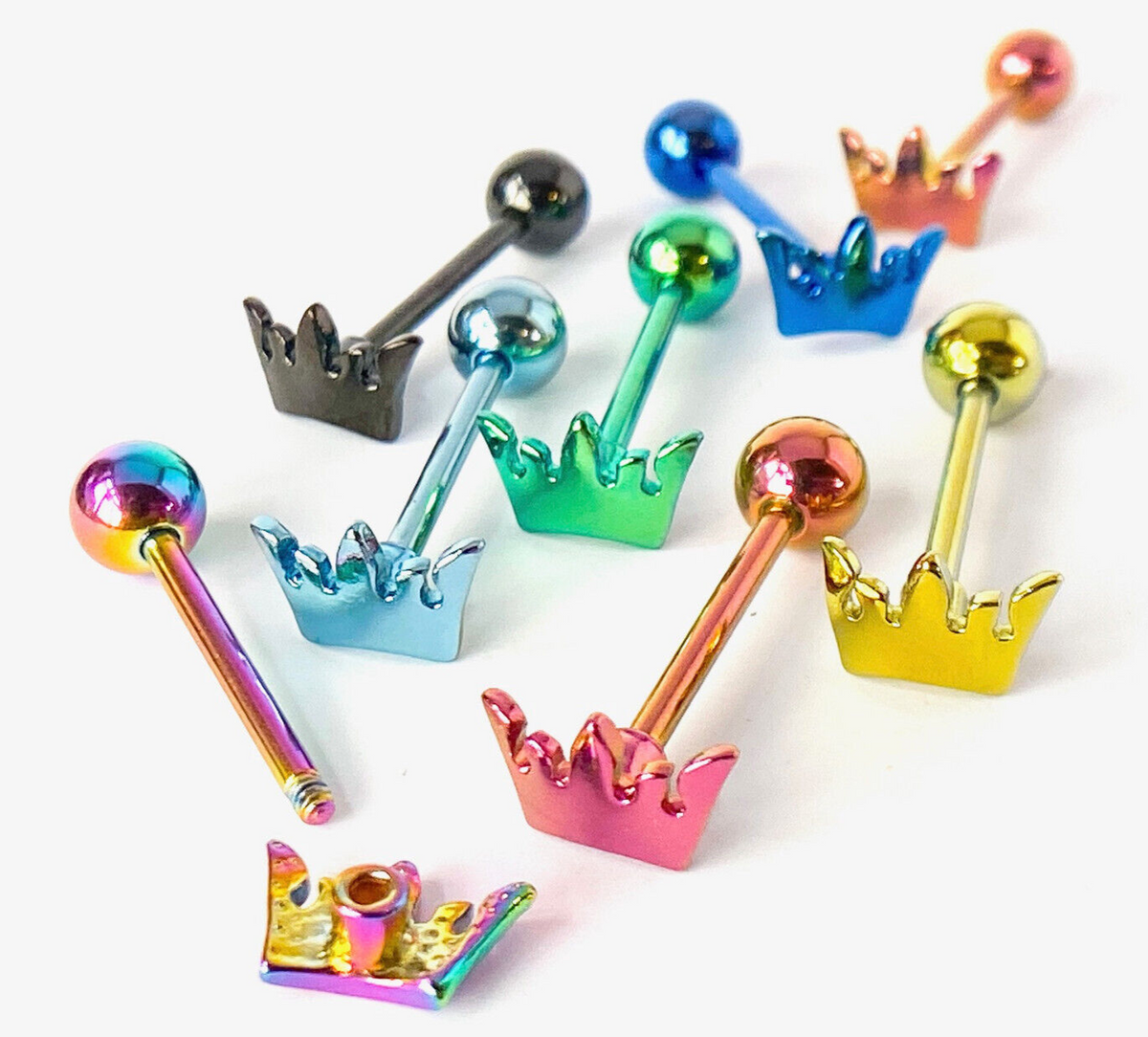 1pc Crown Design Tongue Ring Titanium Anodized 14g Tounge Barbell Body Jewelry