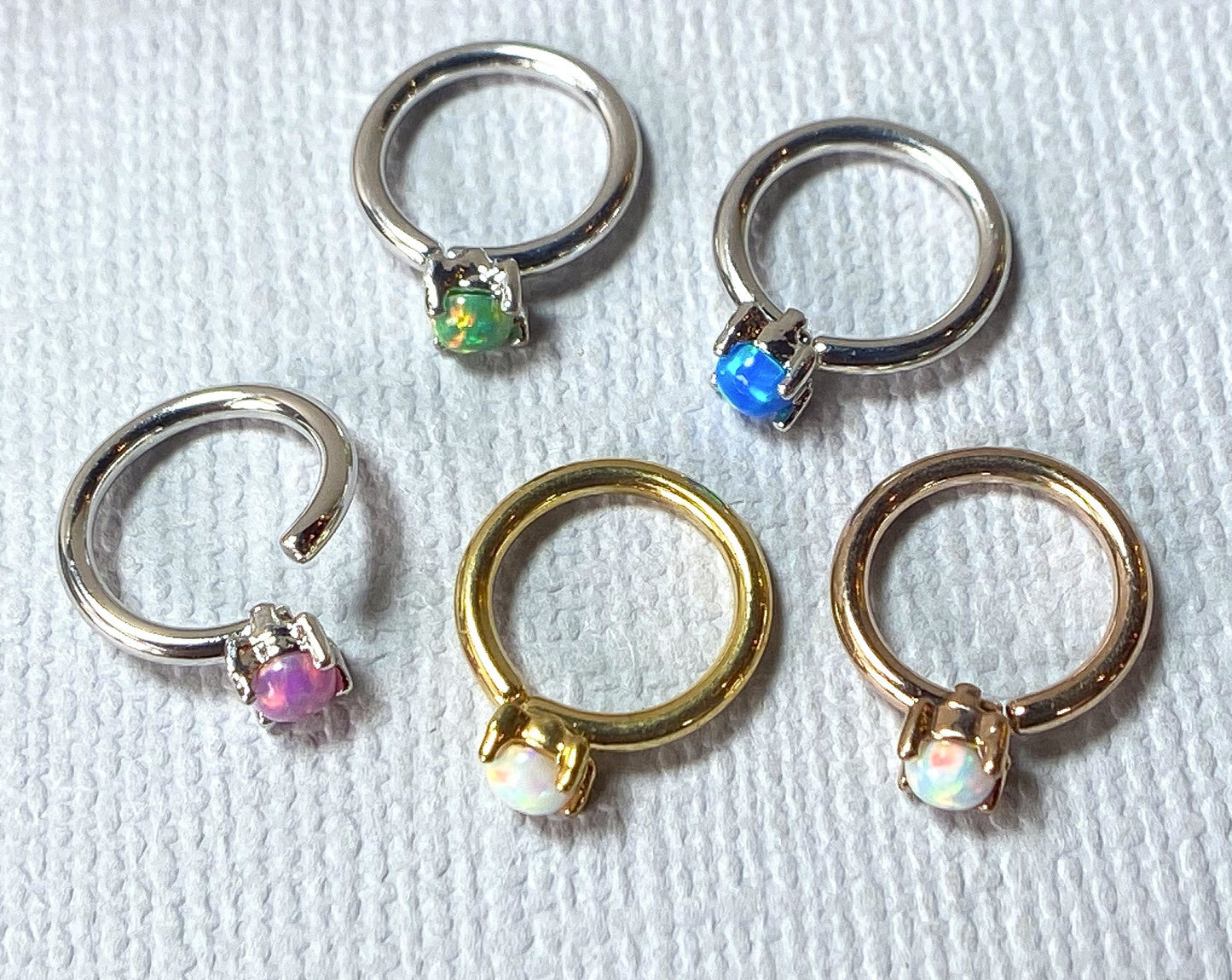 1pc Bendable Hoop Ring With Prong Set Opal Annealed 316L Surgical Steel