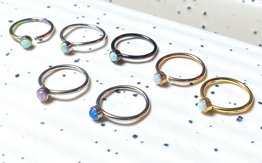 1pc Bendable Hoop Nose / Cartilage Ring w/ Set Opal Rook Daith Helix Tragus