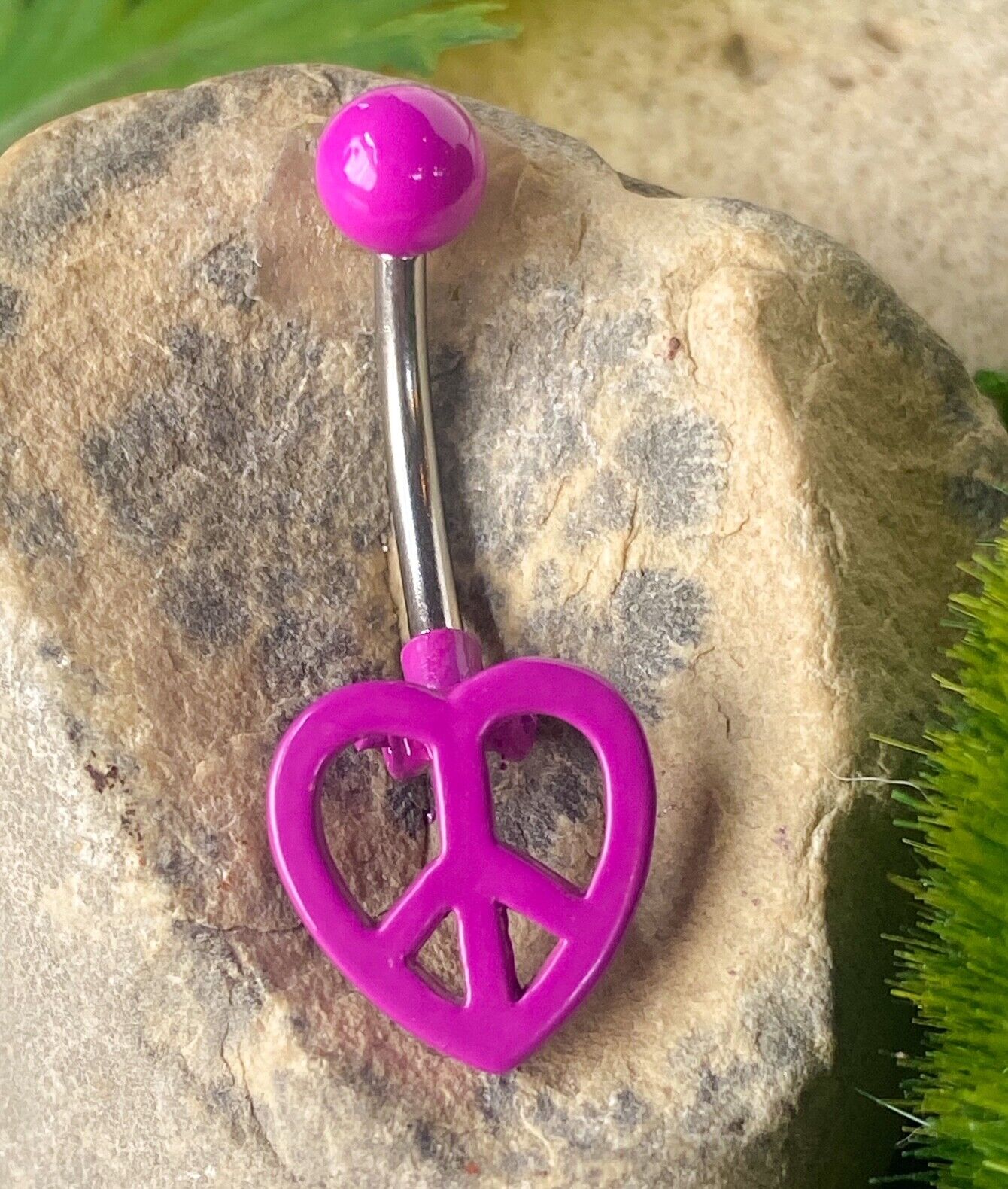 Neon Hinged Heart Peace Sign Belly Ring Navel Blue, Green, Orange, Pink, Purple