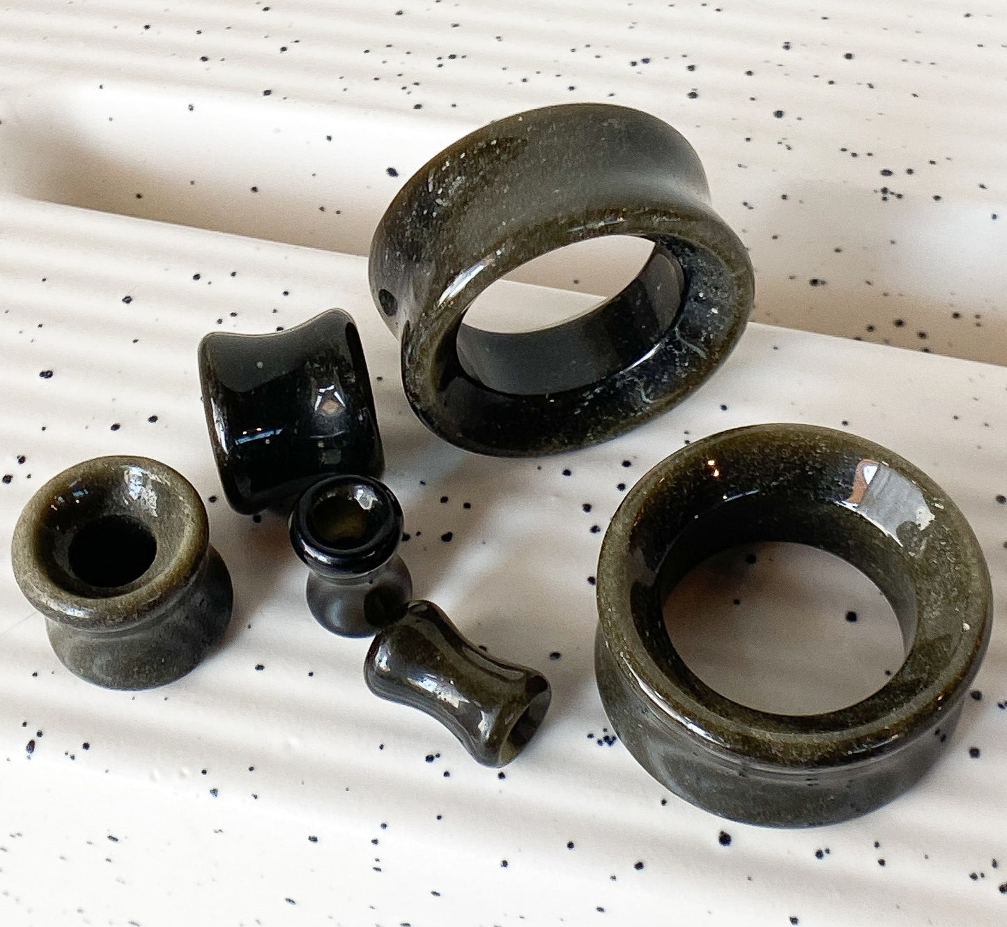 PAIR Golden Obsidian Natural Stone Double Flare Tunnels Plugs Organic Earlets Gauges