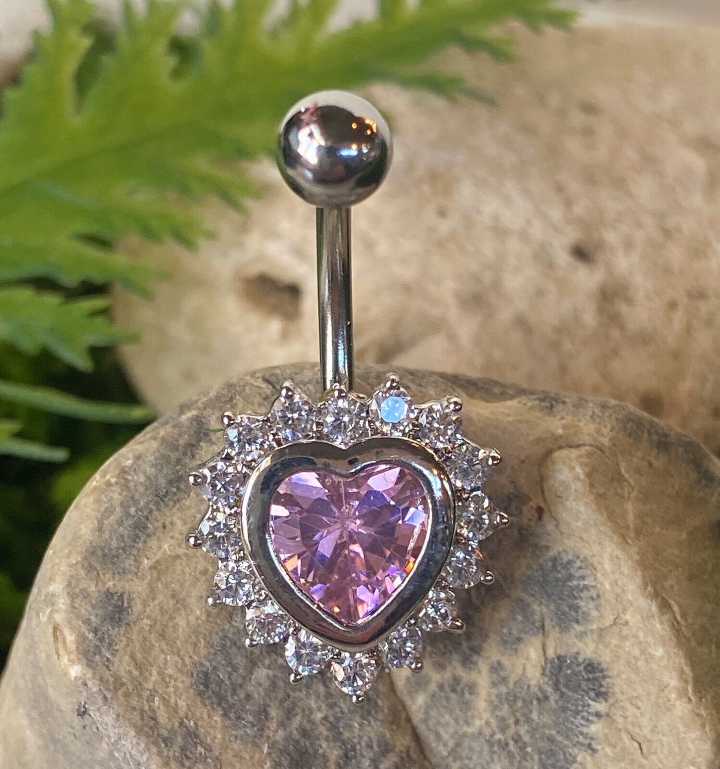 1pc Heart CZ Gems Pierced Belly Navel Naval Ring Body Jewelry Gold Rose Gold