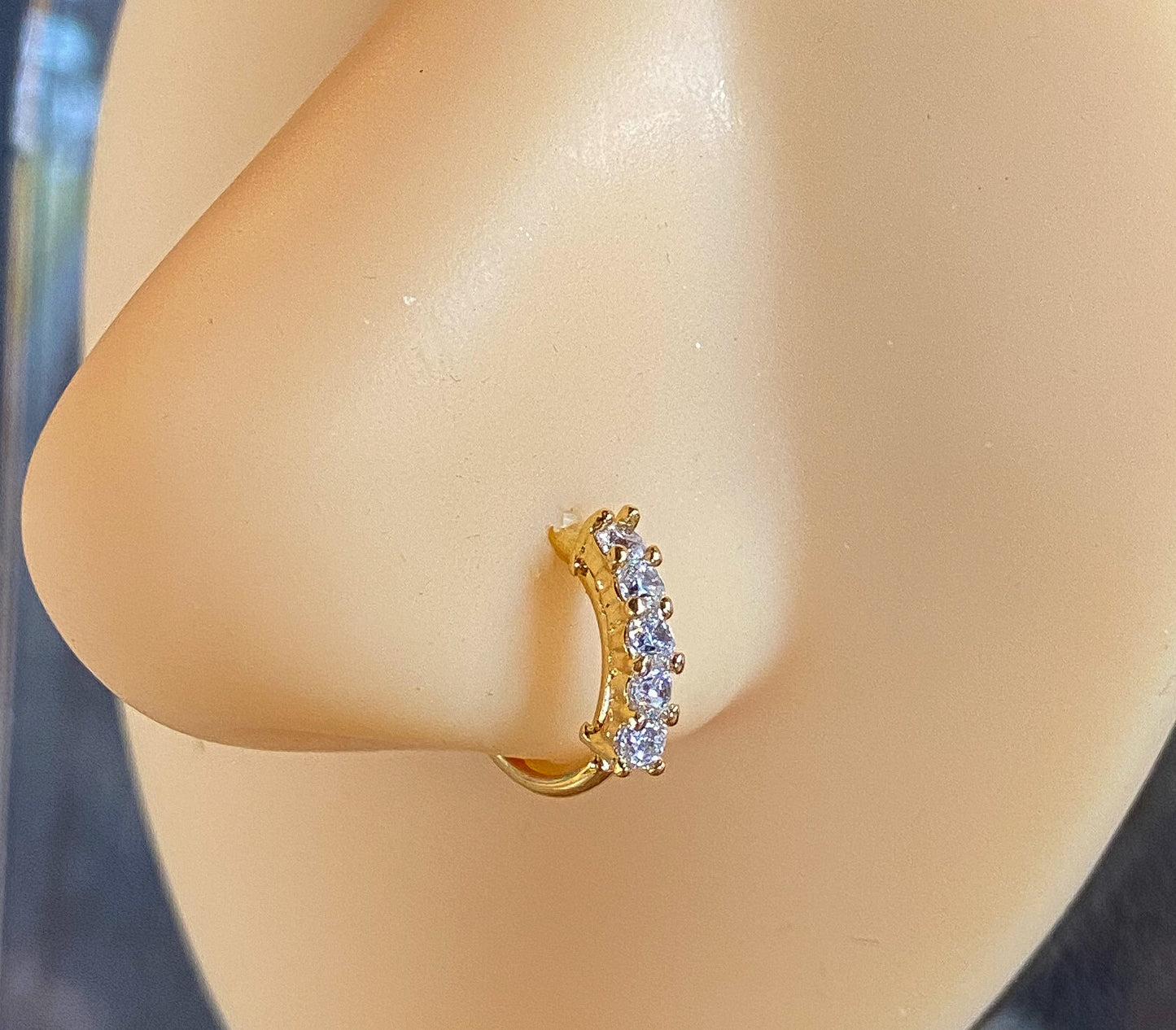 1pc Bendable Hoop Ring With Five Prong Set Gems Annealed 316L Surgical Steel