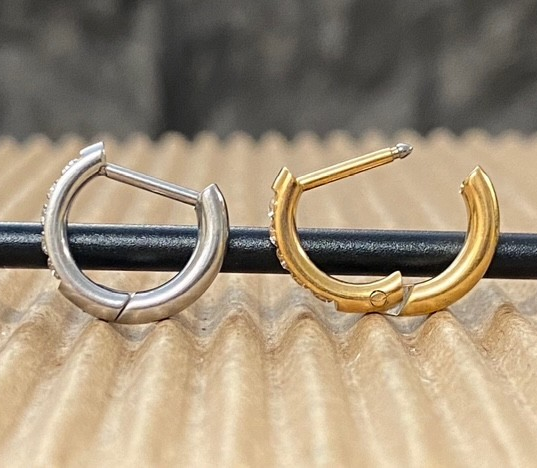 PAIR CZ Gem Accented Hinged Hoop Earrings 316L Stainless Steel Hinge Action 18g