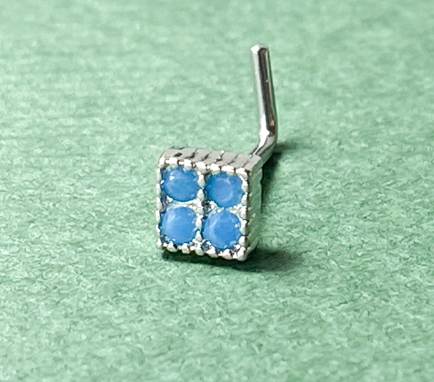 Four Turquoise Stones Square Top 20g Surgical Steel L-Bend Nose Stud Bone Ring