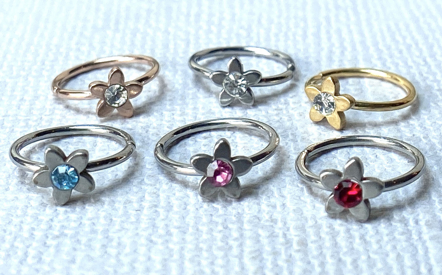 1pc Crystal Gem Flower Nose Hoop / Cartilage Ring Rook Daith Helix Tragus
