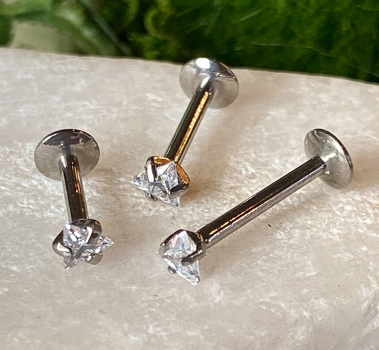 1pc Internally Threaded Solid Titanium Triangle Gem 16g Labret Monroe Stud Ring