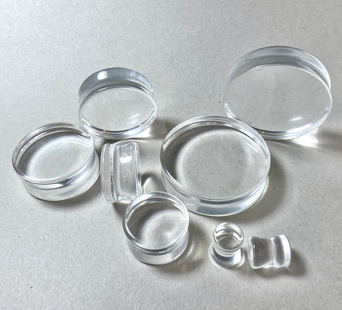 PAIR Clear Flat Glass Double Flare Plugs Gauges Earlets Body Jewelry
