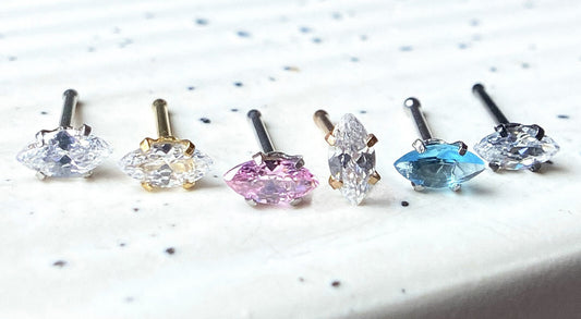 1pc Marquise CZ Gem 20g Nose Ring Stud Bone 316L Surgical Steel