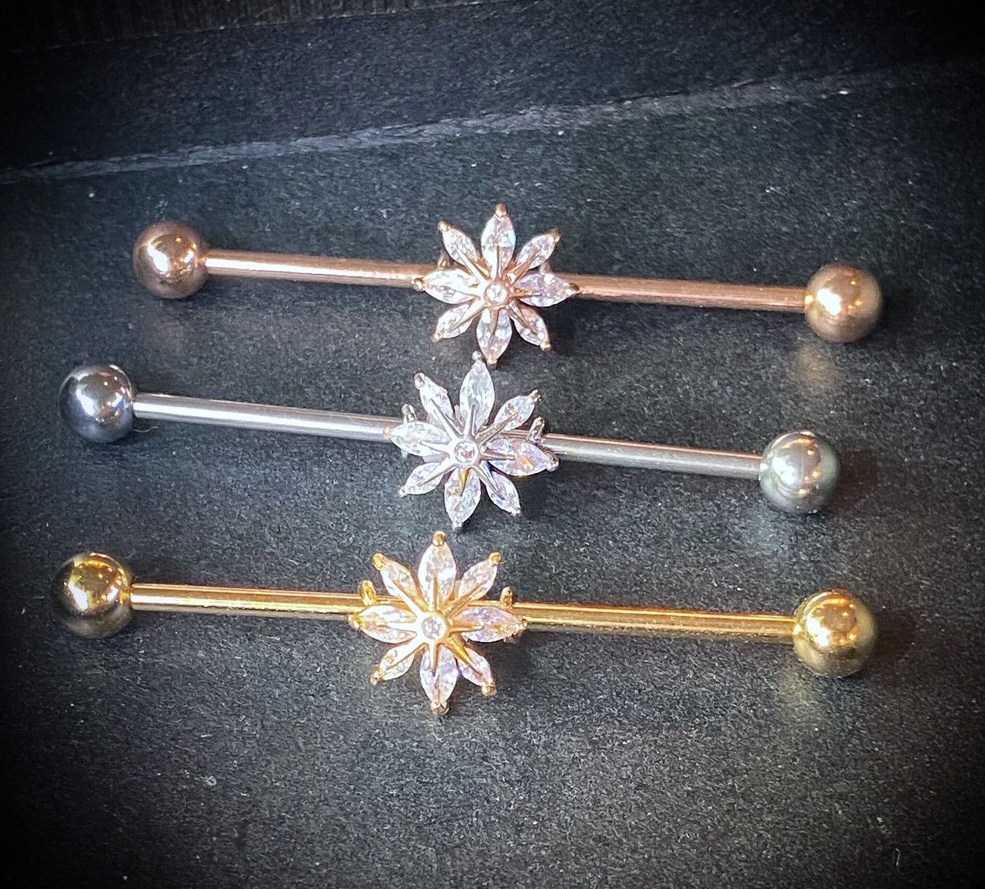 1pc Marquise CZ Gem Snowflake Industrial Barbell 38mm, 1.5", 1 & 1/2 inch inches