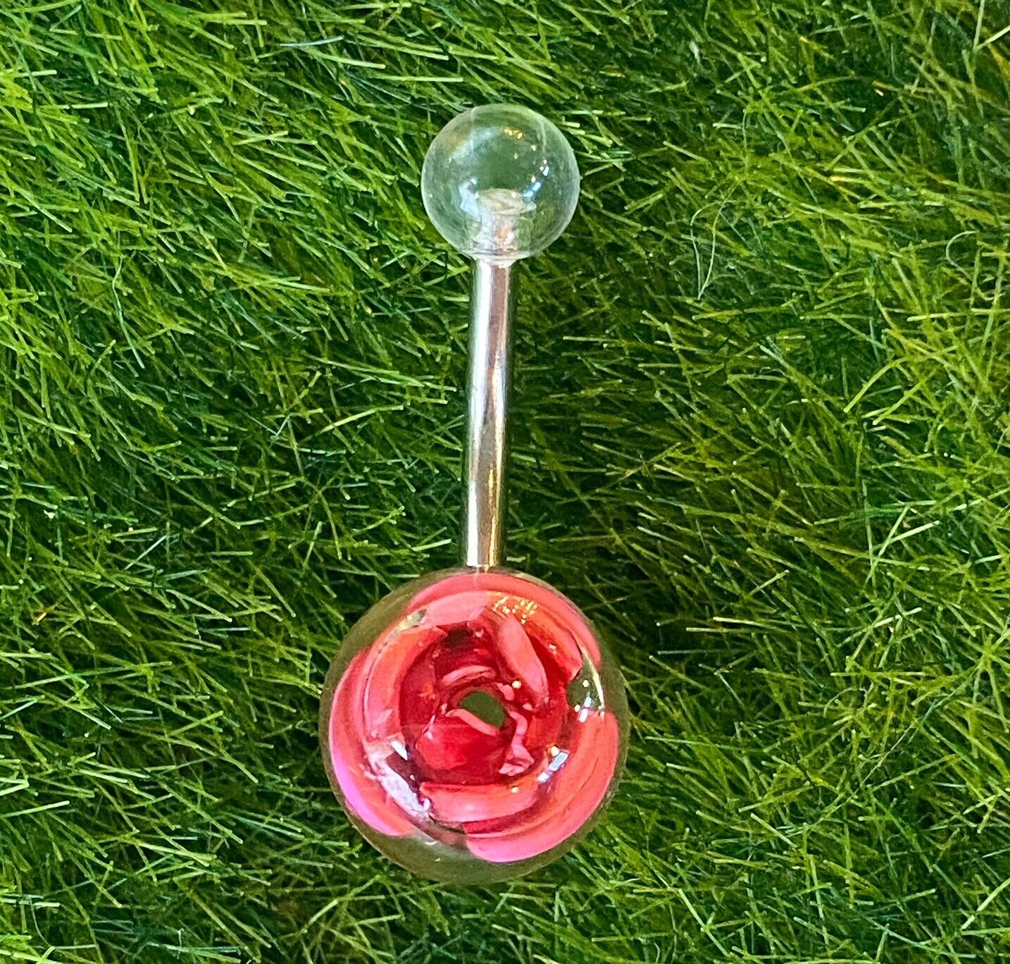 1pc Encased Metal Rose Flower UV Ball Belly Ring Navel Piercing Pierced Naval