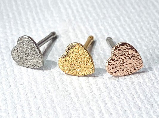 1pc Sandblast Finish Style Heart 20g Nose Stud Bone Ring Gold or Silver