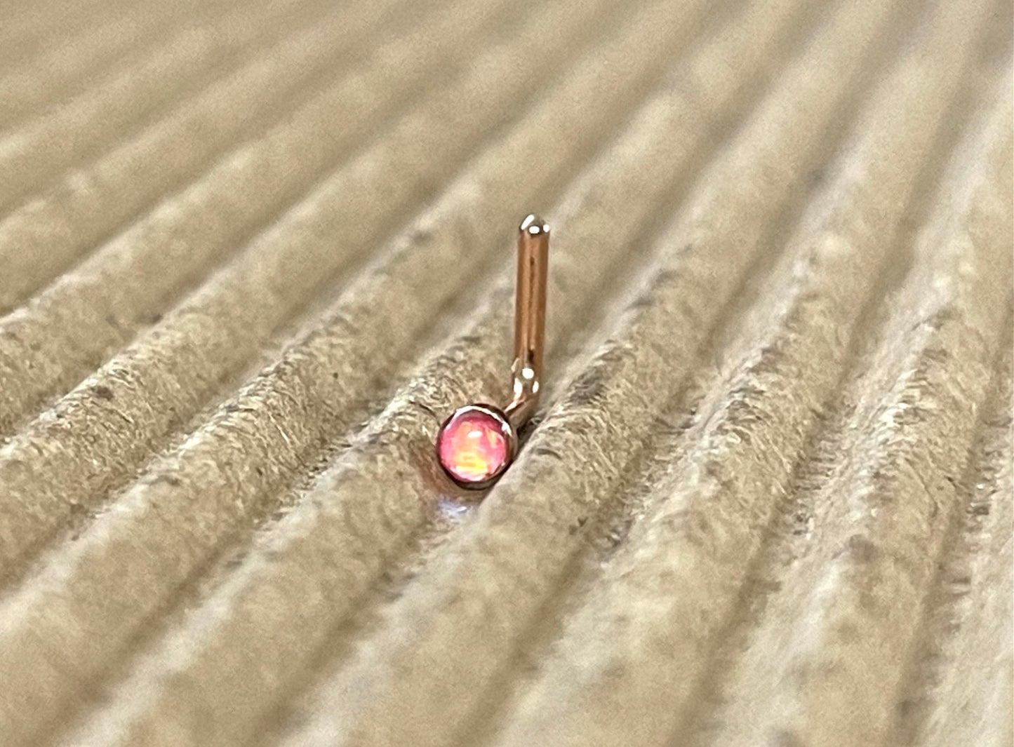 1pc Opal Sparkle L-Bend Rose Gold Plated Nose Ring 316L Steel Body Jewelry