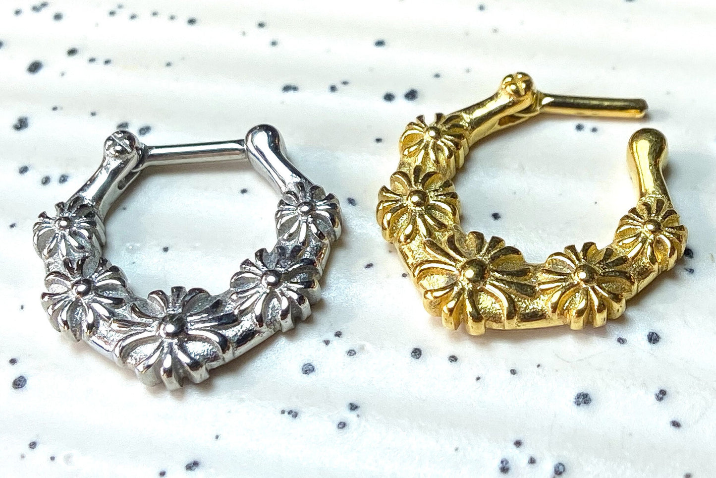 1pc 100% SURGICAL STEEL Floral Septum Ring Clicker Pierced Nose 16g Hanger - Only Gold Left In Stock