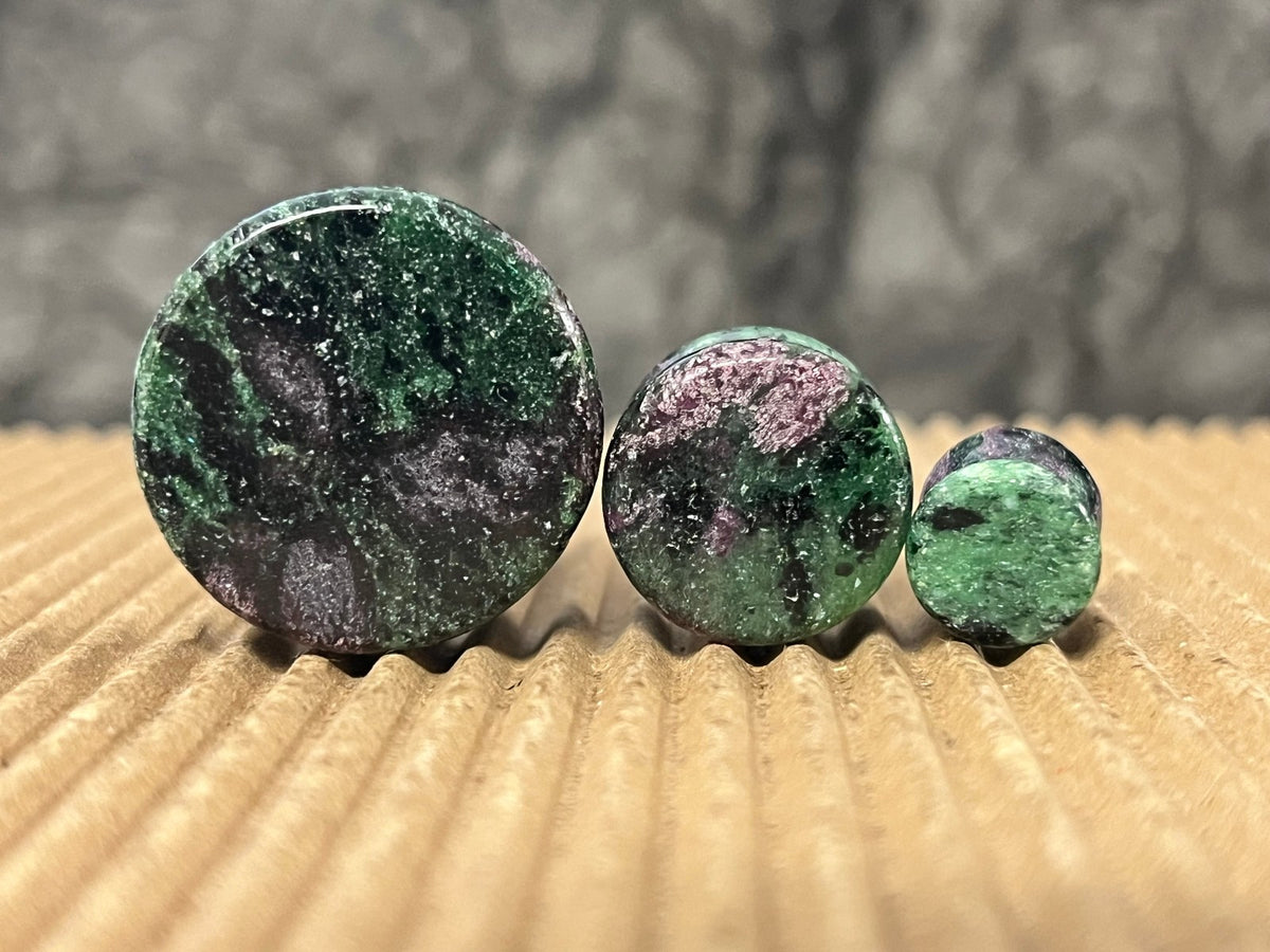 PAIR Zoisite Ruby Stone Double Flare Plugs Organic Anyolite Gauges Body Jewelry