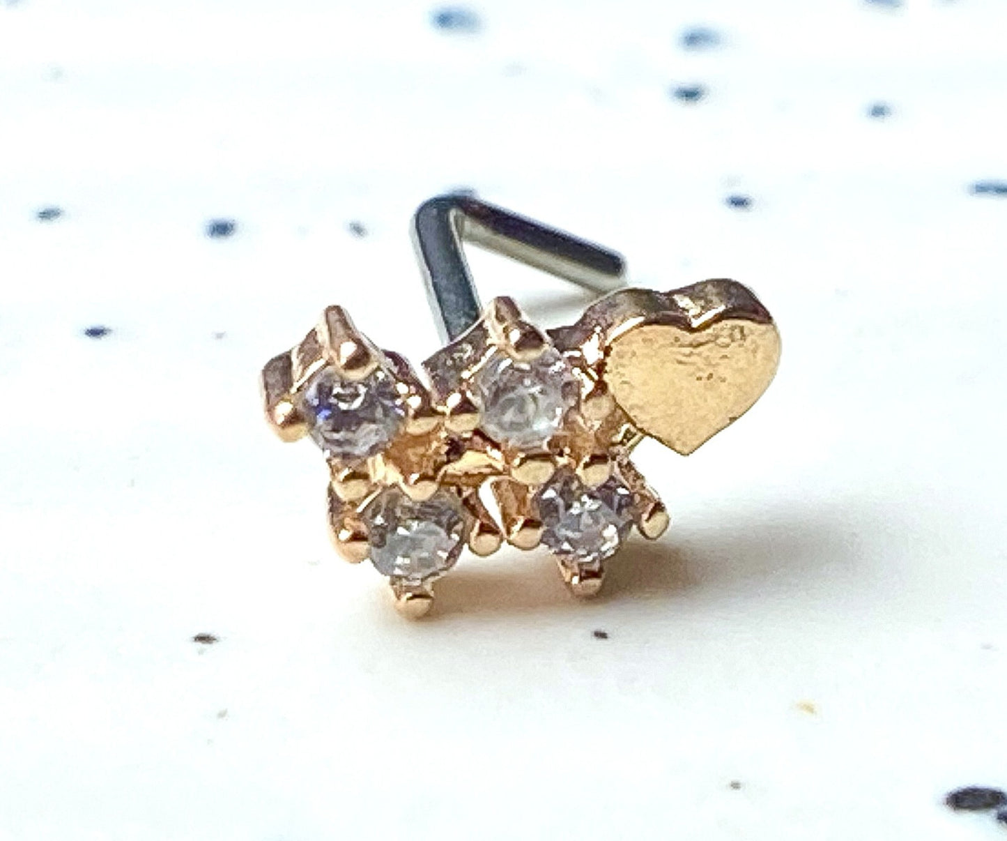 1pc CZ Cluster w/ Heart L-Bend 20g Nose Ring Stud Screw 316L Surgical Steel