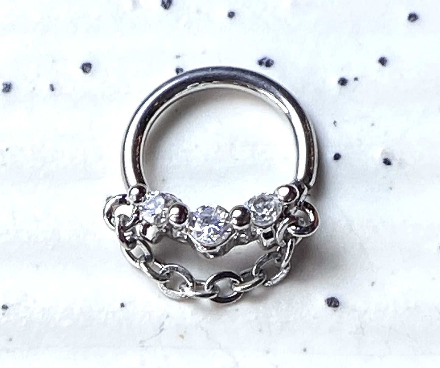 1pc 3-CZ Gems w/ Chain Bendable Hoop Ring- Nose Septum, Daith, Ear Cartilage