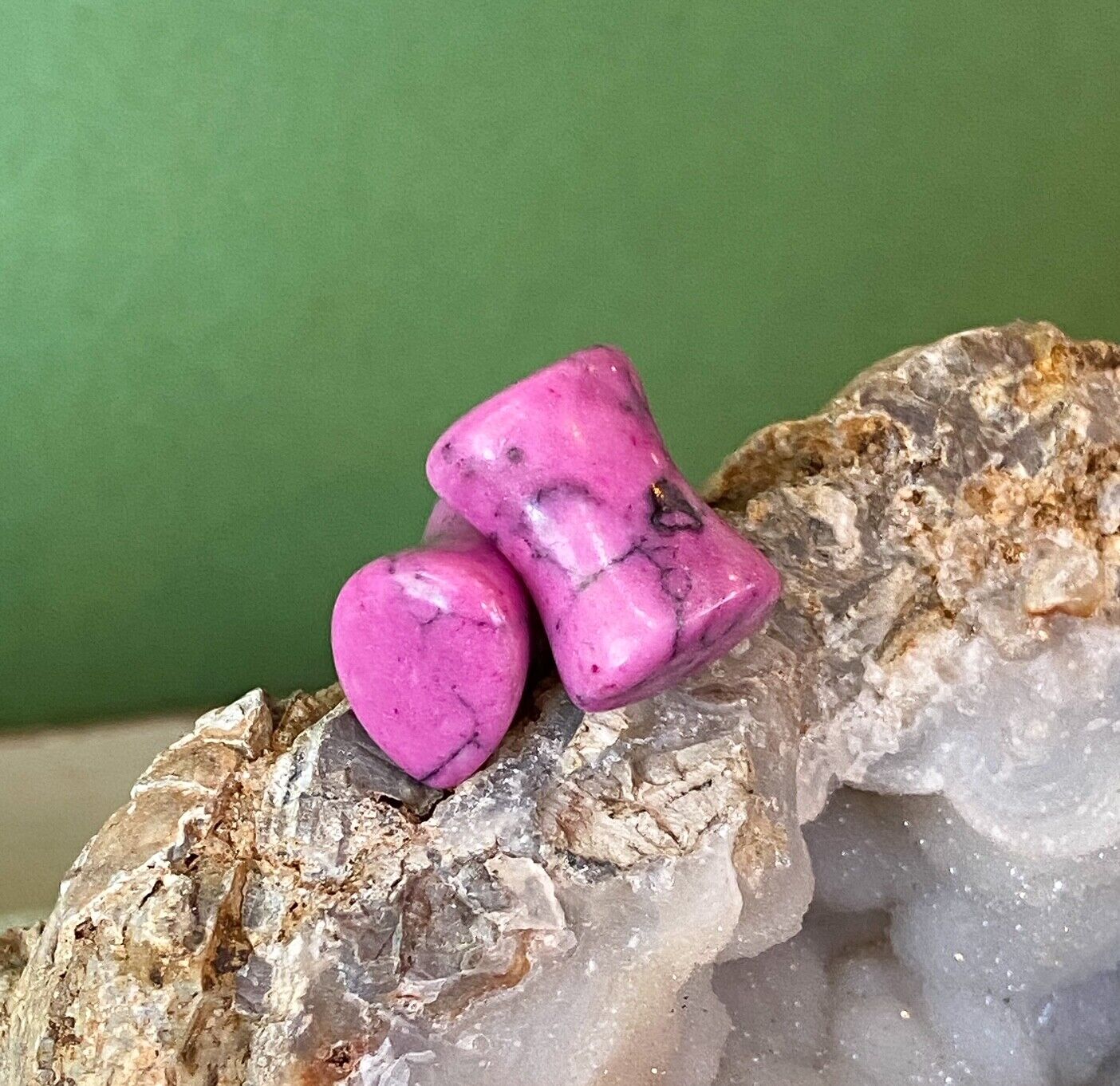 PAIR Teardrop Pink Howlite Stone Plugs Gauges Tunnels - Slightly Under ...