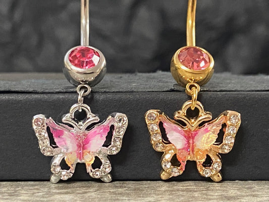 1pc Butterfly Double CZ Gem Belly Ring Navel Piercing Pierced Naval Body Jewelry