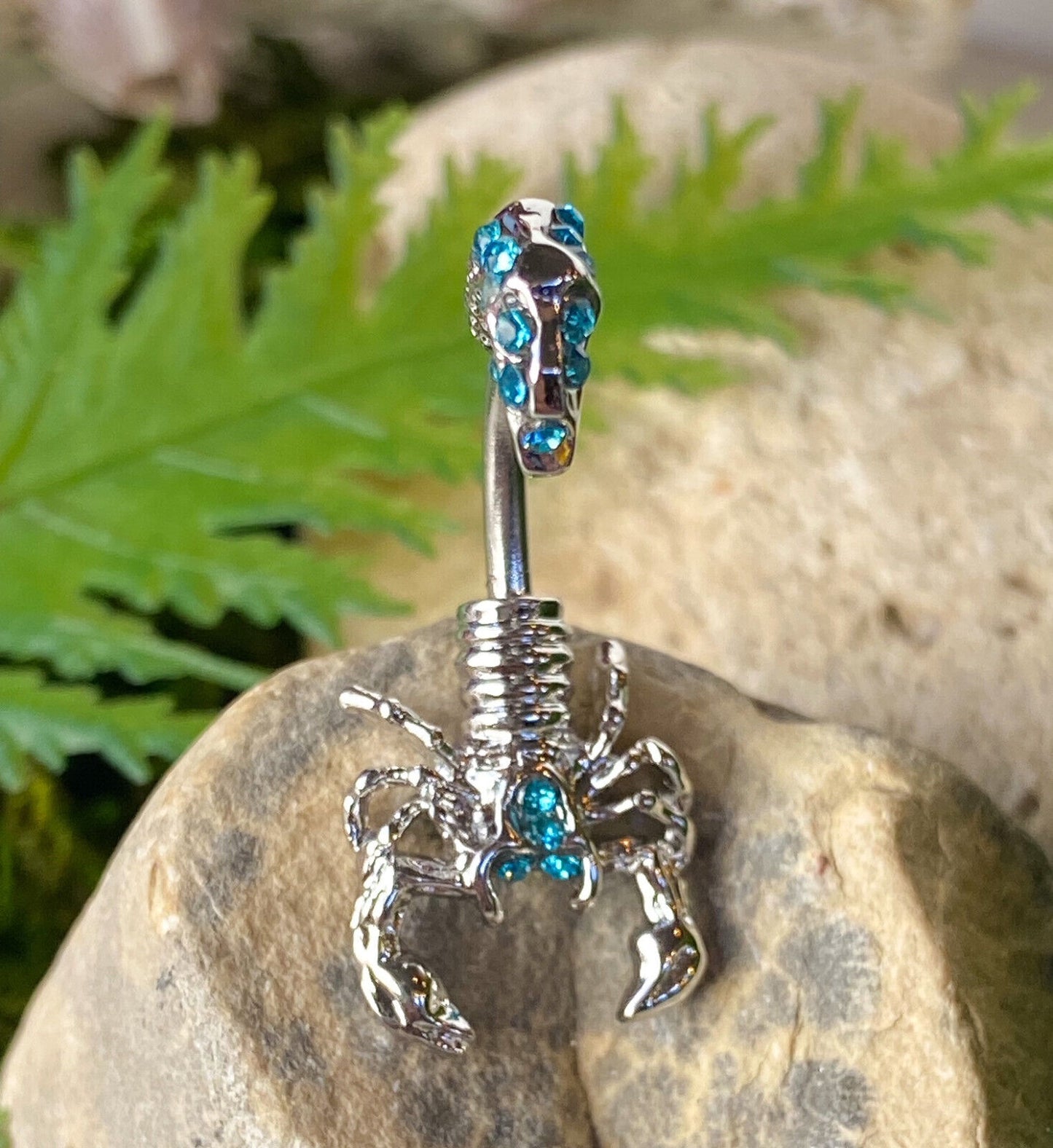 Scorpion Gemmed Belly Ring Pierced Navel Naval Clear, Pink, Aqua, Red