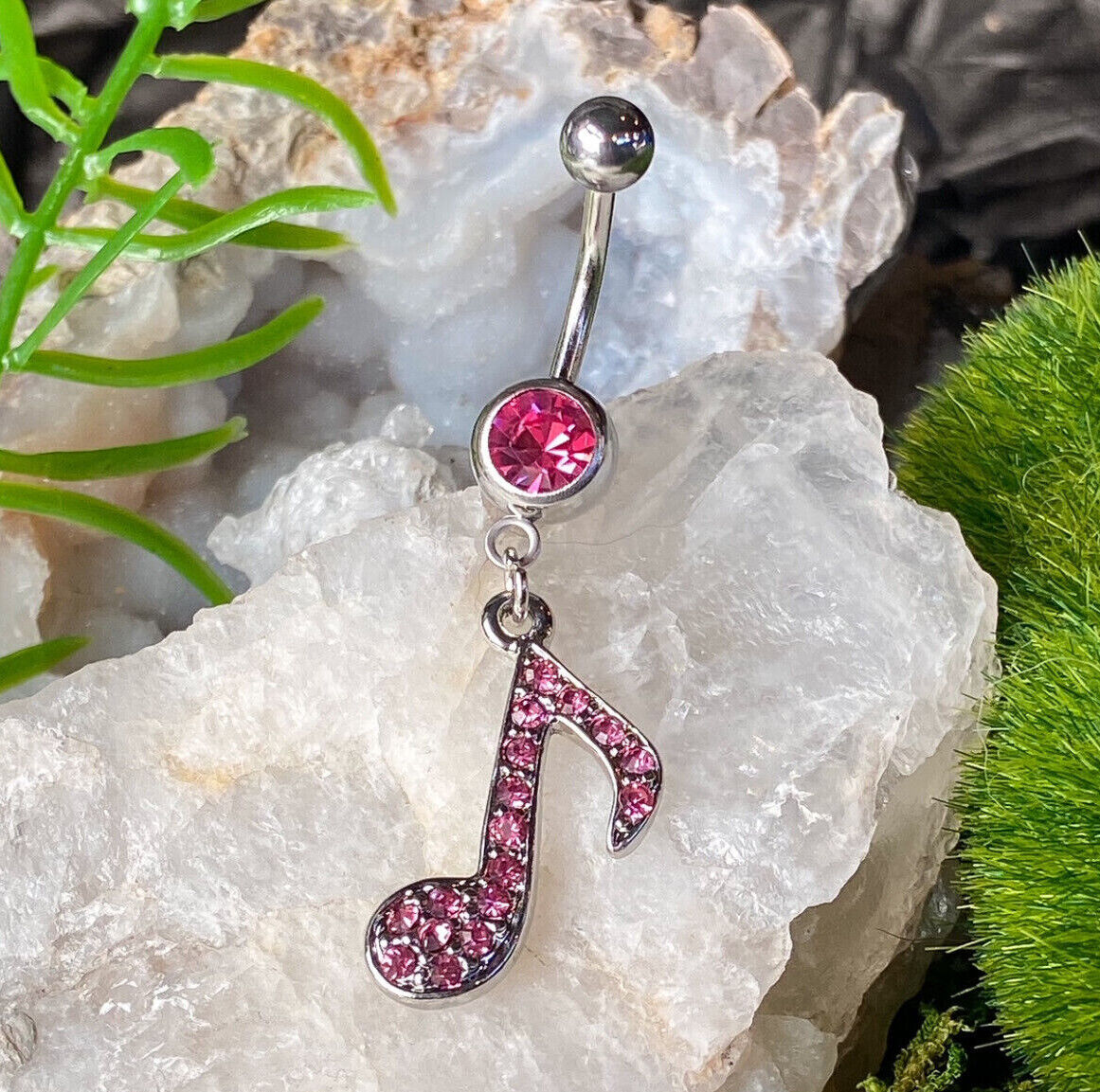 Musical 1/8 Note Dangle Belly Ring Pierced Naval Music CZ Gem Navel Piercing