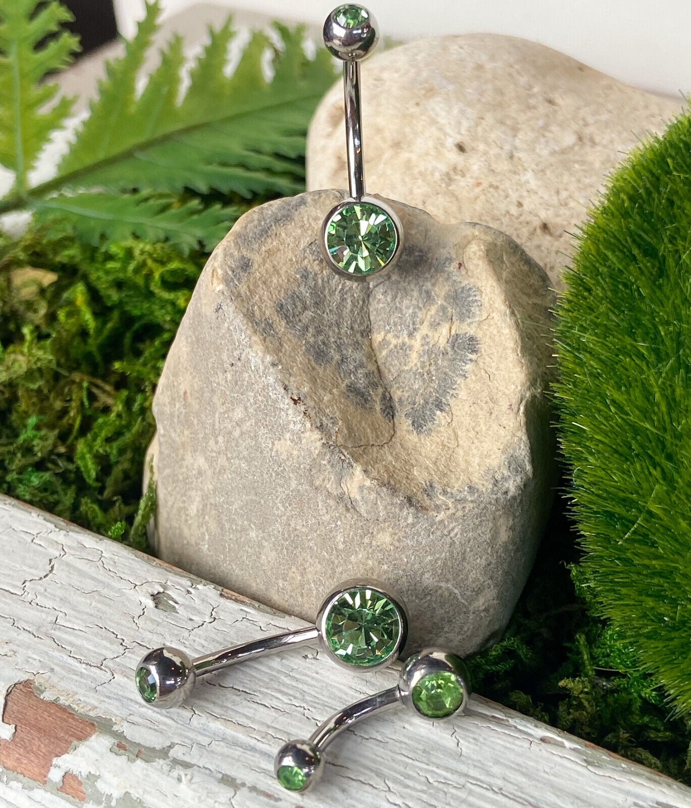 Solid Titanium Double CZ Gem Ball Belly Ring Pierced Navel Naval