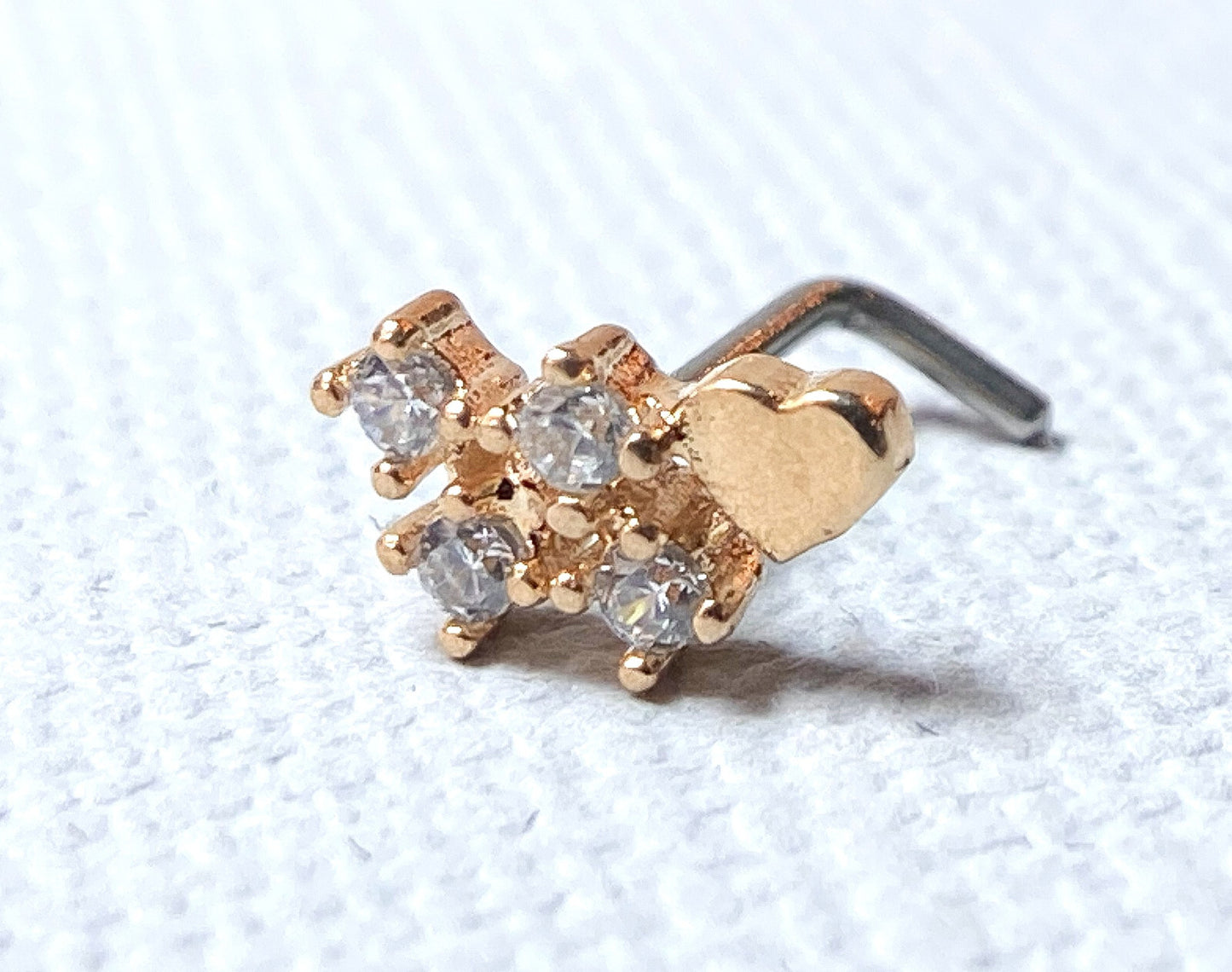 1pc CZ Cluster w/ Heart L-Bend 20g Nose Ring Stud Screw 316L Surgical Steel