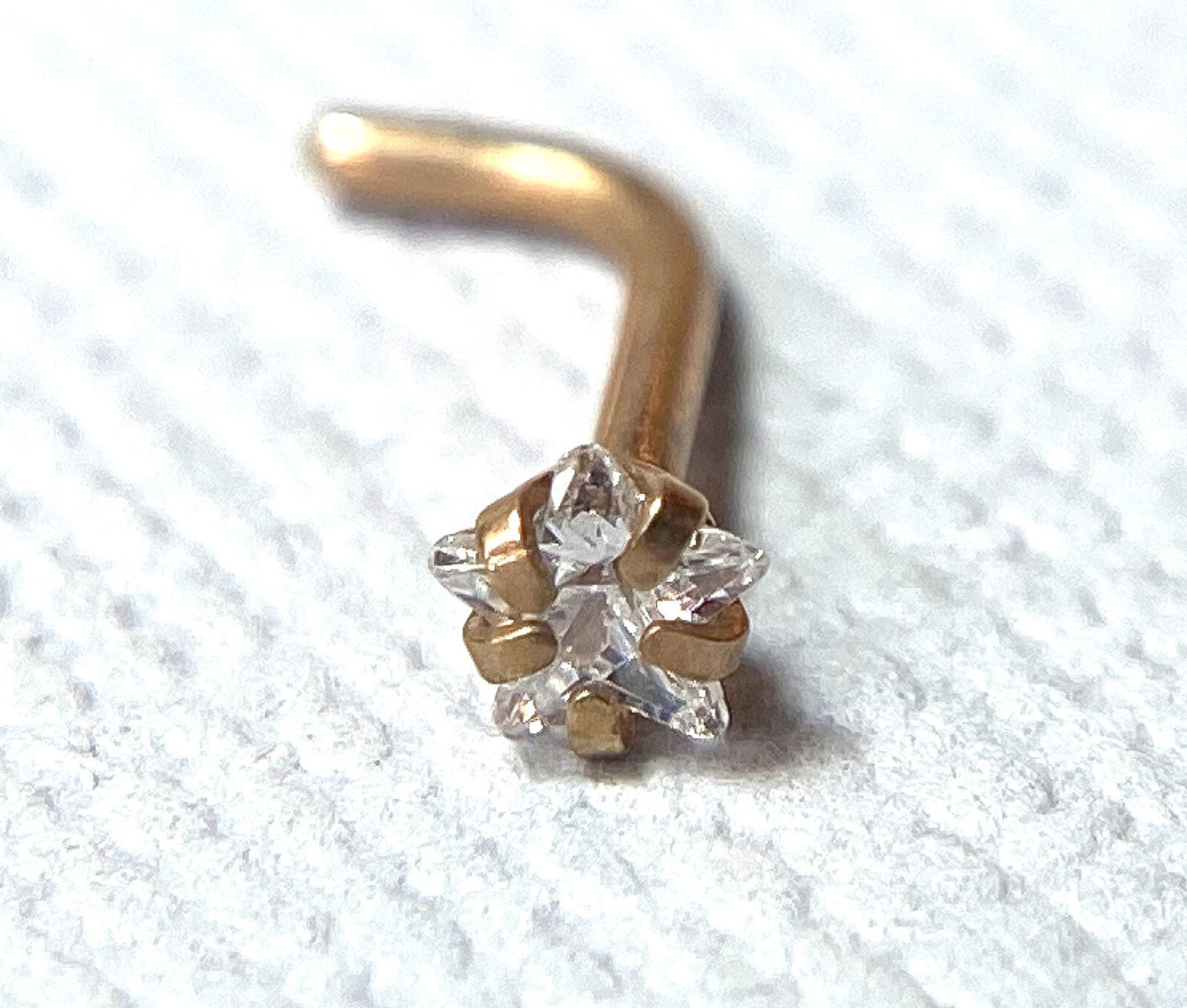 1pc L-Bend Nose Ring w/ Prong Set Clear Star Gem Ion Plated 316L Surgical Steel