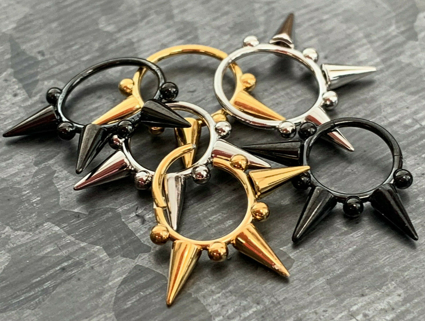 1pc Hinged Segment Ring Septum Clicker Spikes & Balls Helix Cartilage 16g or 18g