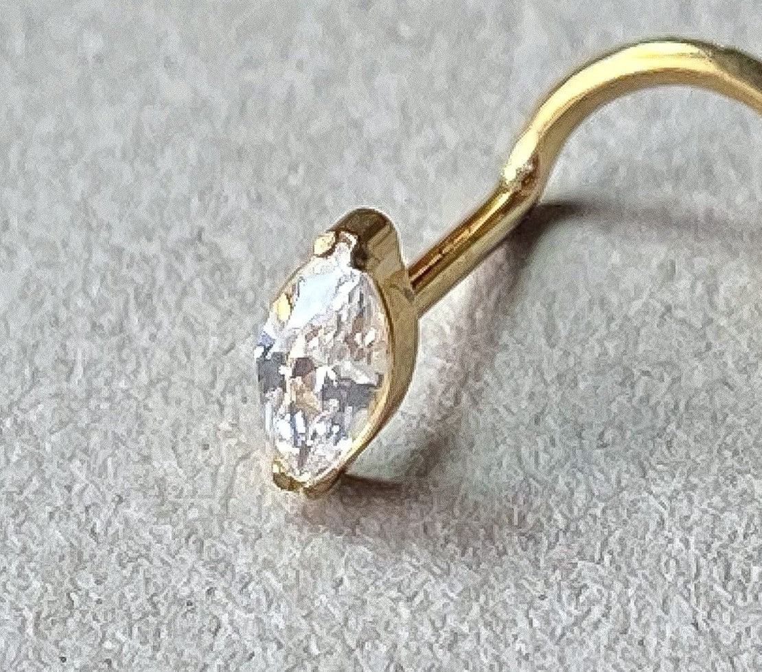1pc Implant Grade Titanium Marquise Gem Nose Screw Ring 18g or 20g