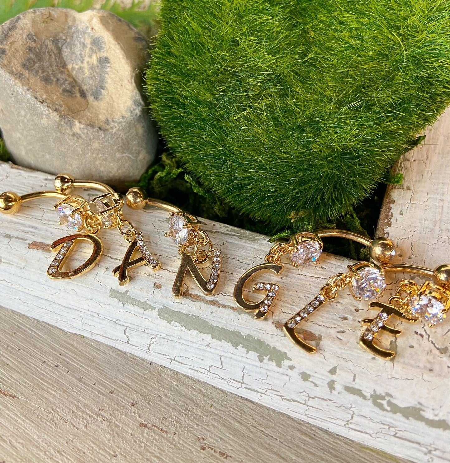 14kt Gold Plated Initial Dangle Belly Ring Naval Navel Letter Body Jewelry