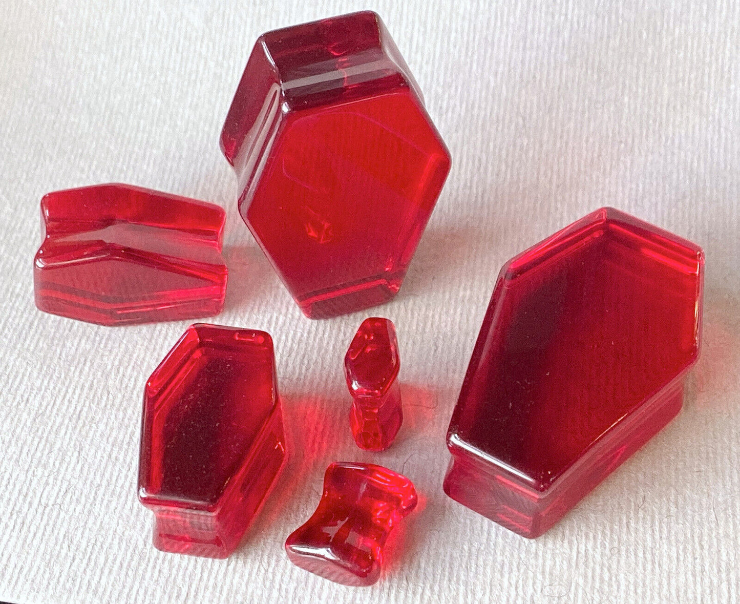 PAIR Red Glass Stone Double Flare Coffin Shaped Plugs Earlet Gauges Body Jewelry