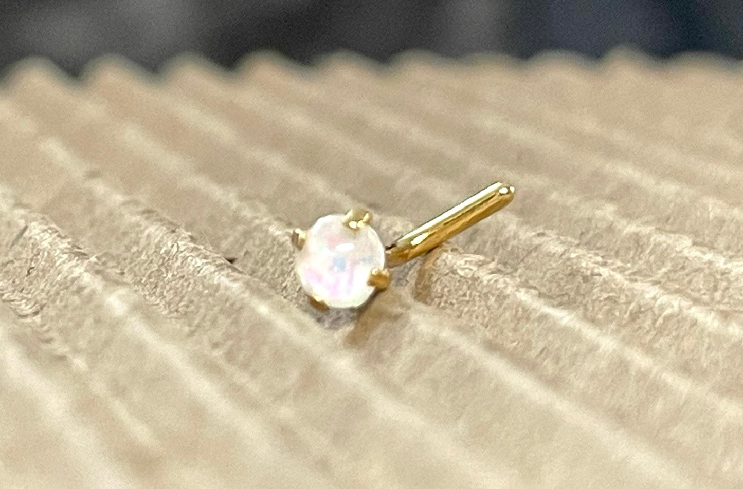 1pc Prong Set Opal Sparkle L-Bend Gold Plated Nose Ring 316L Steel Body Jewelry