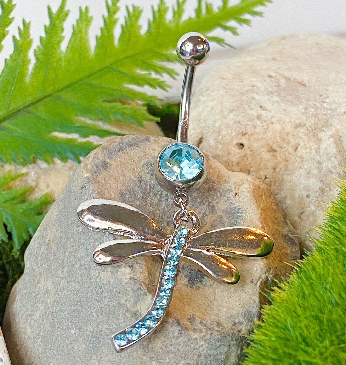 Dragonfly Paved Gem Belly Ring Navel Piercing Pierced Naval Body Jewelry