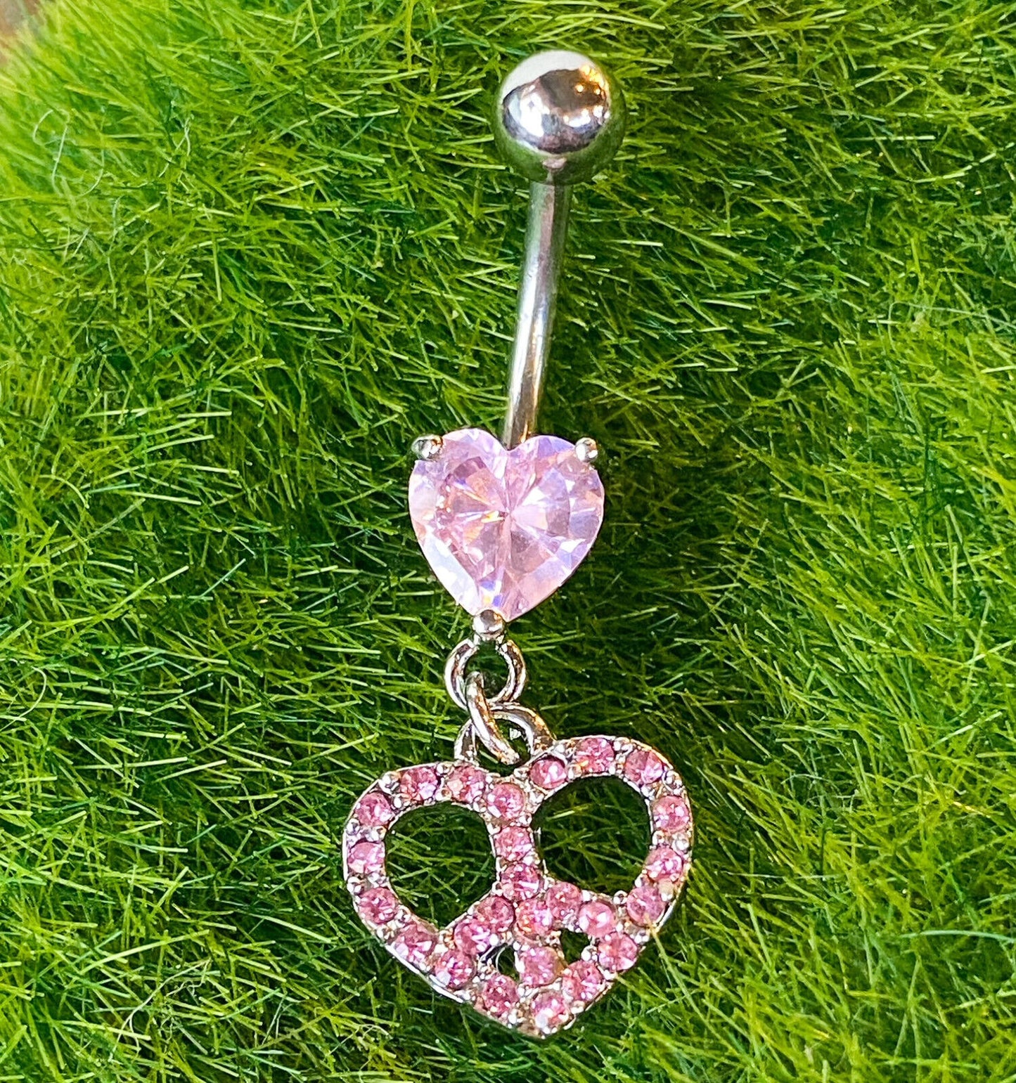Peace Heart Gem Belly Ring Navel Naval Clear, Green, Pink