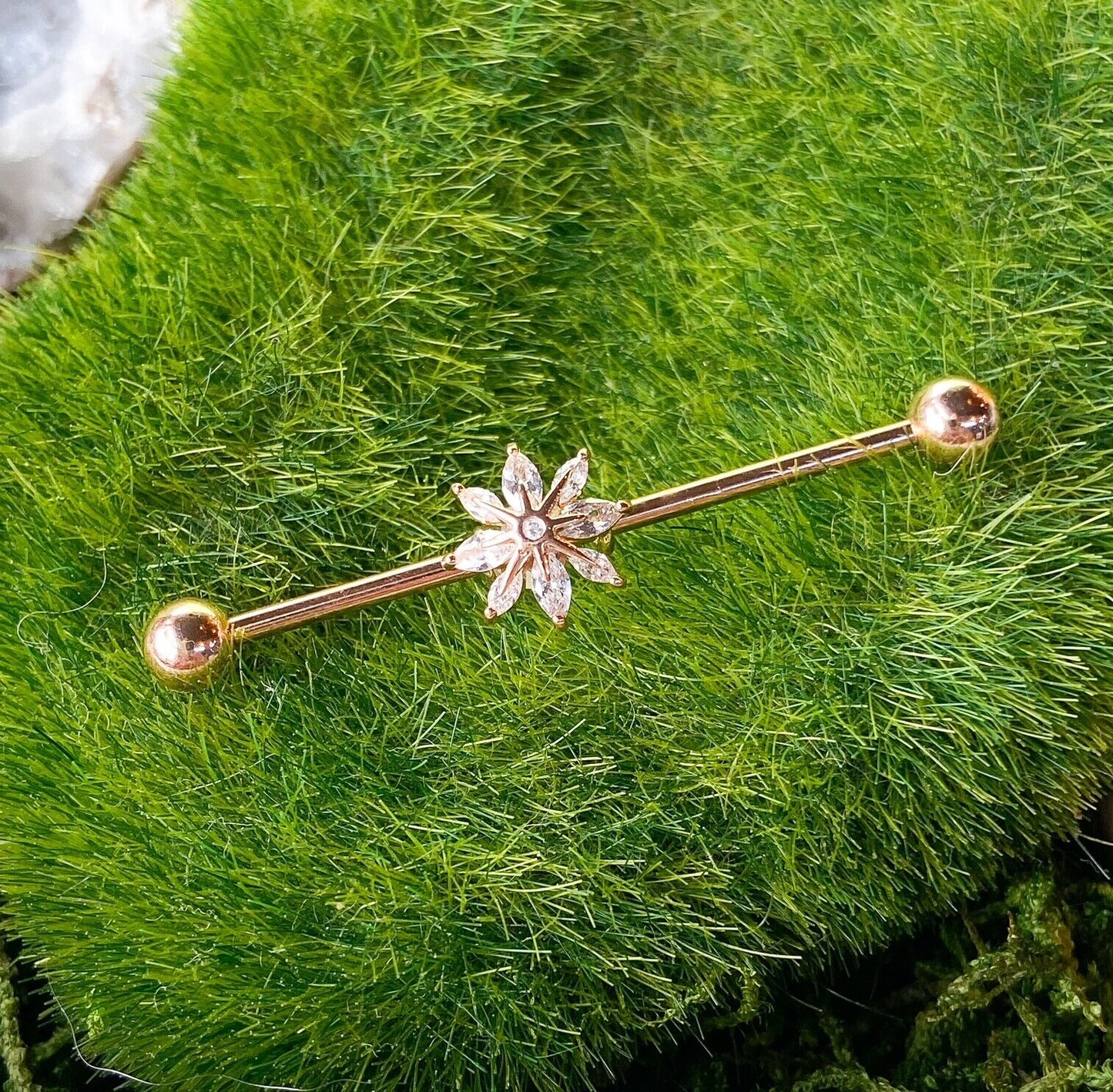 1pc Marquise CZ Gem Snowflake Industrial Barbell 38mm, 1.5", 1 & 1/2 inch inches