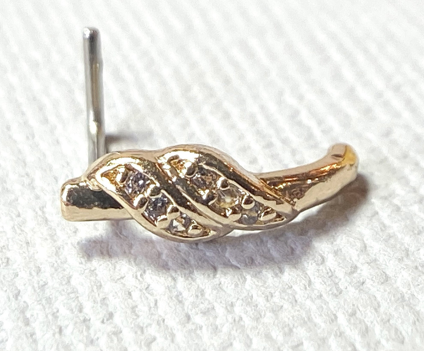 1pc Double Diagonal Lined CZ Gem Nose Crawler L-Bend 20g or 18g Nose Ring Stud
