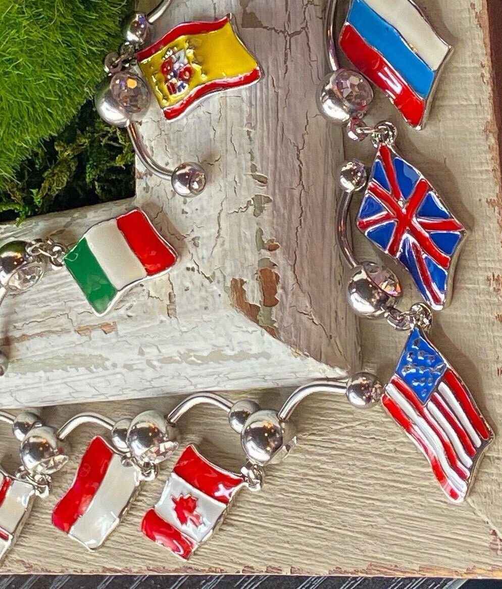 Flag Belly Ring 316L Surgical Steel Pierced Navel Naval Patriotic Country CZ Gem