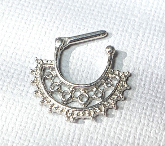 1pc 100% SURGICAL STEEL Wide Fan Clicker Pierced Nose Ring 14g 16g