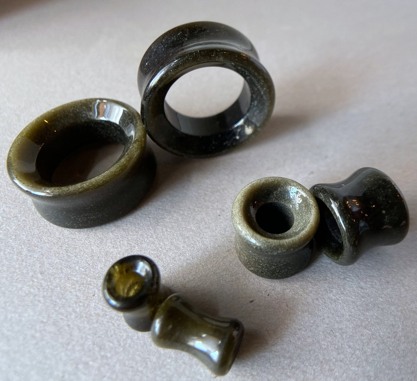 PAIR Golden Obsidian Natural Stone Double Flare Tunnels Plugs Organic Earlets Gauges