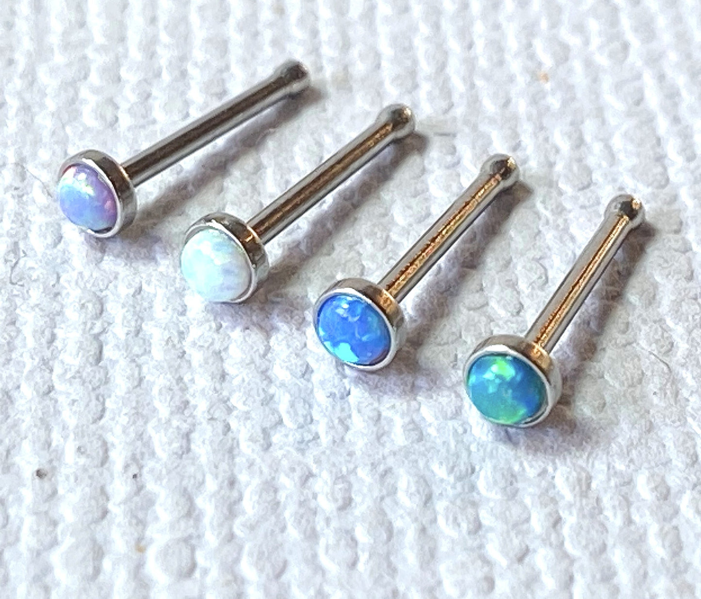 4pcs Value Pack Synthetic Opal Set 20g Steel Nose Rings - choose Studs or L-Bend