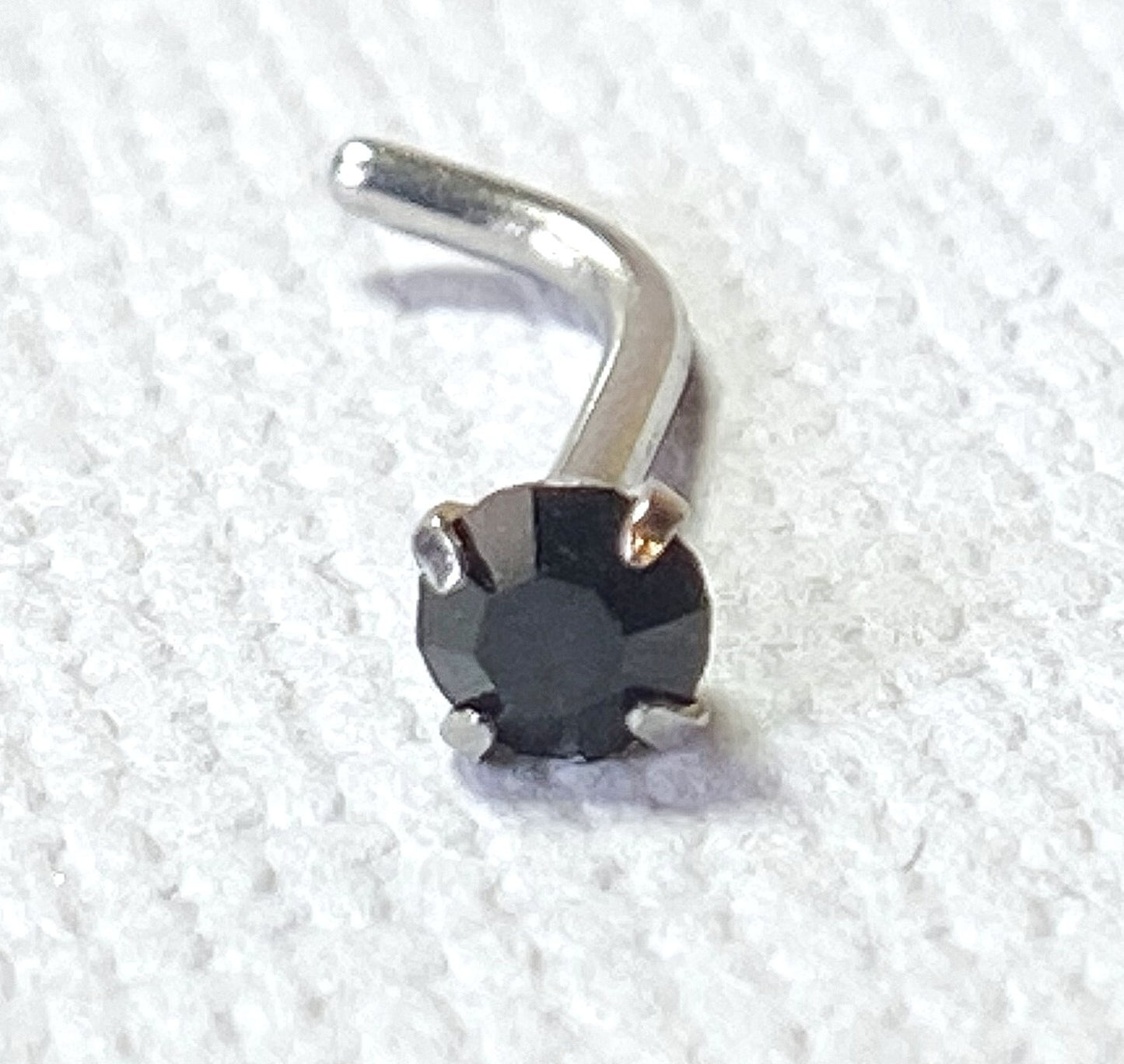 1pc Prong Set Clear CZ Gem 316L Surgical Steel L-Bend Nose Ring