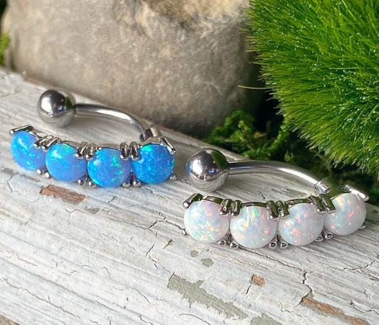 Reverse 4 Opal Stone Belly Ring Pierced Navel Naval Clear, Blue, Green